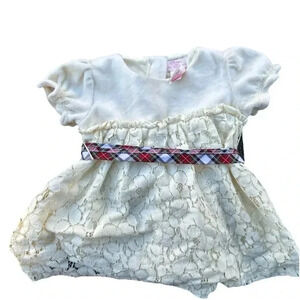 Vintage Chaps Baby Girl White Christmas Dress Plaid Bow Bloomers Size 3 Months
